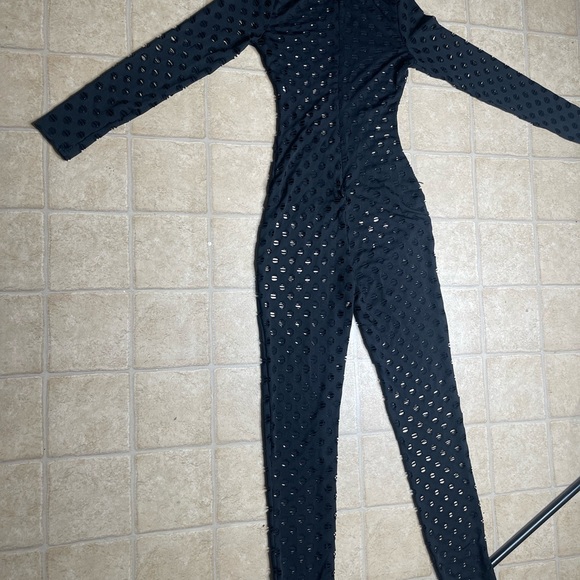 SHEIN Pants - SHEIN Black Long-Sleeve Cutout Jumpsuit